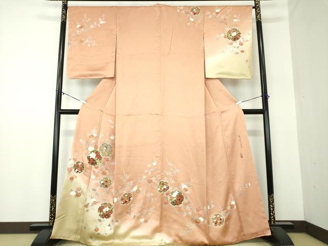 平和屋着物●京友禅作家　黒島敏　訪問着　刺繍　雪輪花文　金彩　正絹　逸品　DABA1537ps
