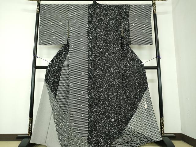 平和屋着物●山下晴三　京友禅競技大会受賞　訪問着　切嵌花文　黒地　正絹　逸品　DABA1541ps