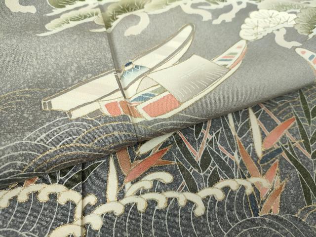 平和屋着物○訪問着 水辺風景 暈し染め 金彩 反端付き 正絹 逸品 未