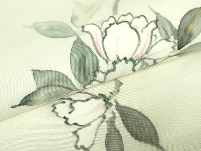 平和屋着物○極上 塩瀬 九寸名古屋帯 手描き 枝花文 金彩 逸品
