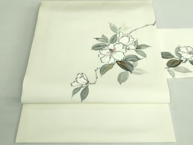 平和屋着物●極上　塩瀬　九寸名古屋帯　手描き　枝花文　金彩　逸品　DZAB3124kh6 平和屋着物○極上 塩瀬 九寸名古屋帯 手描き 枝花文 金彩 逸品