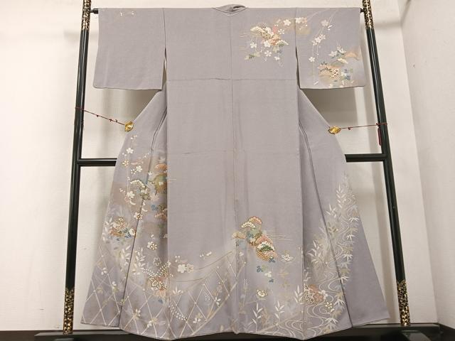 平和屋着物●訪問着　友禅　雪輪草花文　暈し染め　金彩　正絹　逸品　AABE5878ph