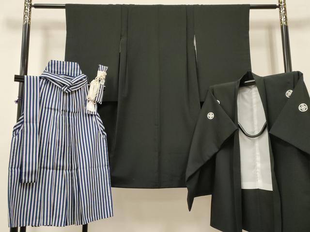 平和屋着物[]七五三　男の子　着物・黒紋付羽織・行灯袴・小物セット　箱付き　DABA3551ma