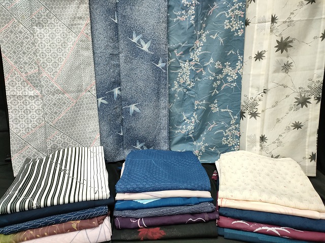 平和屋本店■夏物 小紋 絽 紗 洗える着物 まとめて20点 鶴 蜻蛉 花柄 文字 着用可能多数 se3861