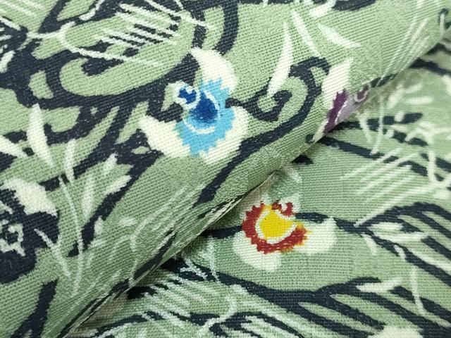 平和屋本店●極上　本場琉球紅型　琉球びんがた　知念紅型研究所　知念貞男　つけ帯　ふくら雀　反端付き　逸品　DZAB3363kh6_4