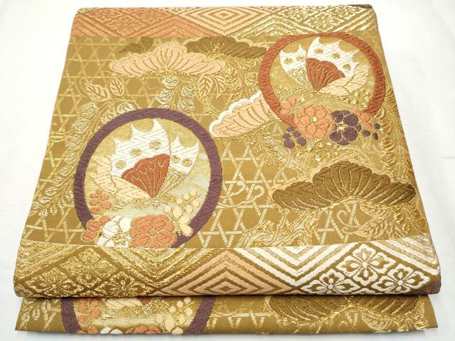 平和屋着物○六通柄袋帯 唐織 花蝶丸文 金糸 正絹 逸品 CABB9228hy