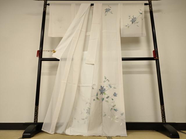 平和屋着物＊夏物　訪問着　絽　草花文　銀彩　洗える着物　AABE7423jd_1
