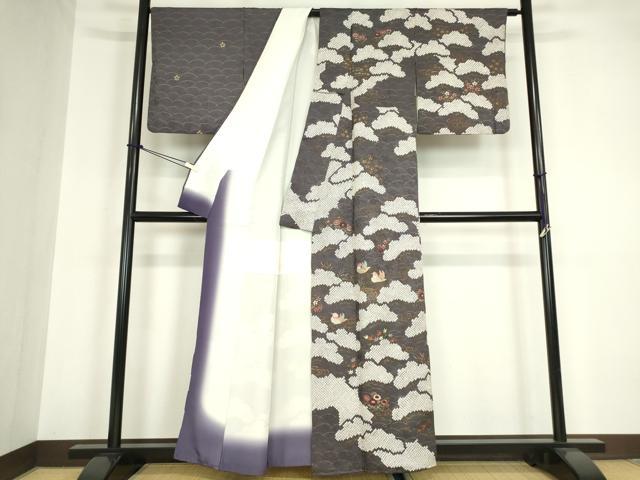 平和屋着物●訪問着　刺繍　絞り　鴛鴦花文　金彩　正絹　逸品　DABA4116az_1