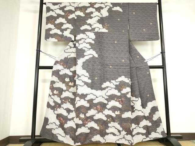 平和屋着物●訪問着　刺繍　絞り　鴛鴦花文　金彩　正絹　逸品　DABA4116az