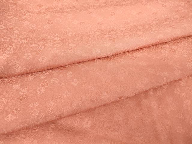 平和屋着物●上質な色無地　吉祥花地紋　甚三紅色　正絹　逸品　未使用　DABA4103az