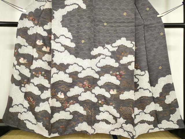 平和屋着物●訪問着　刺繍　絞り　鴛鴦花文　金彩　正絹　逸品　DABA4116az_3