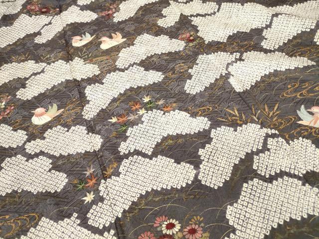 平和屋着物●訪問着　刺繍　絞り　鴛鴦花文　金彩　正絹　逸品　DABA4116az_4