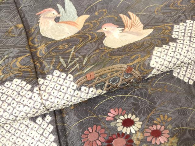 平和屋着物●訪問着　刺繍　絞り　鴛鴦花文　金彩　正絹　逸品　DABA4116az_5