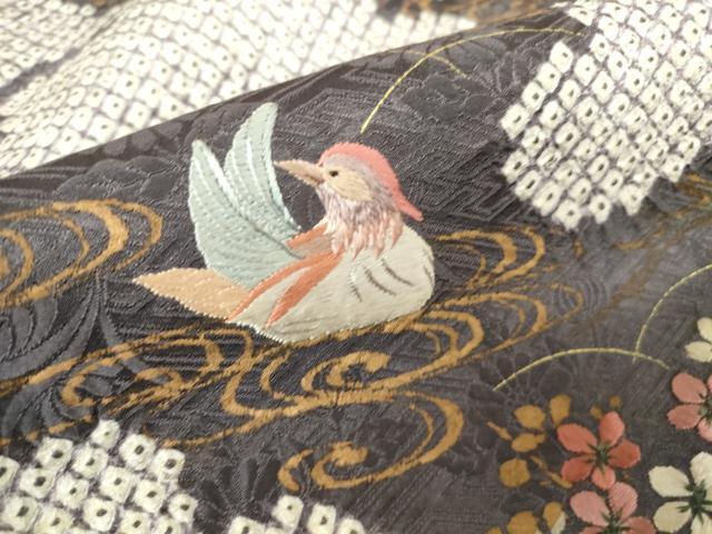 平和屋着物●訪問着　刺繍　絞り　鴛鴦花文　金彩　正絹　逸品　DABA4116az_6