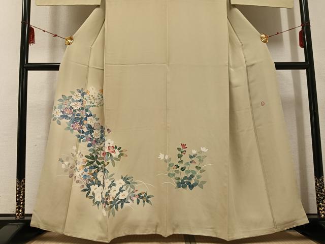 平和屋着物●本加賀友禅作家　金丸充夫　訪問着　枝花文　正絹　逸品　AABF0003ph
