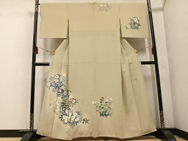 平和屋着物●本加賀友禅作家　金丸充夫　訪問着　枝花文　正絹　逸品　AABF0003ph
