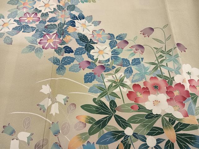 平和屋着物●本加賀友禅作家　金丸充夫　訪問着　枝花文　正絹　逸品　AABF0003ph