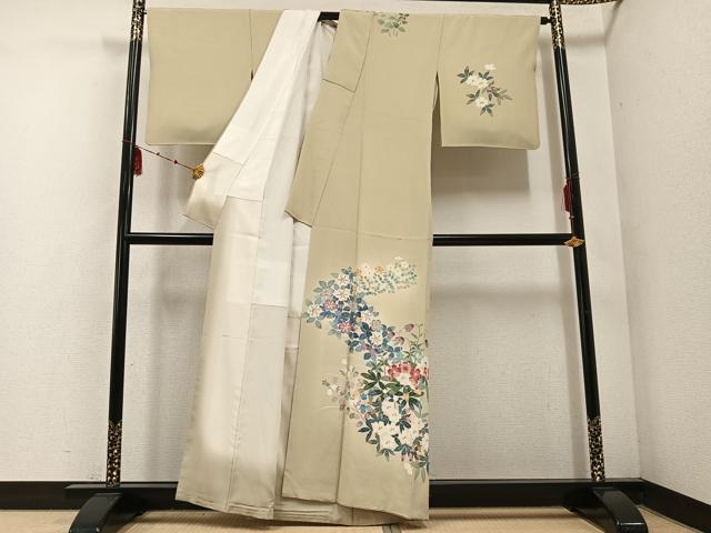 平和屋着物●本加賀友禅作家　金丸充夫　訪問着　枝花文　正絹　逸品　AABF0003ph