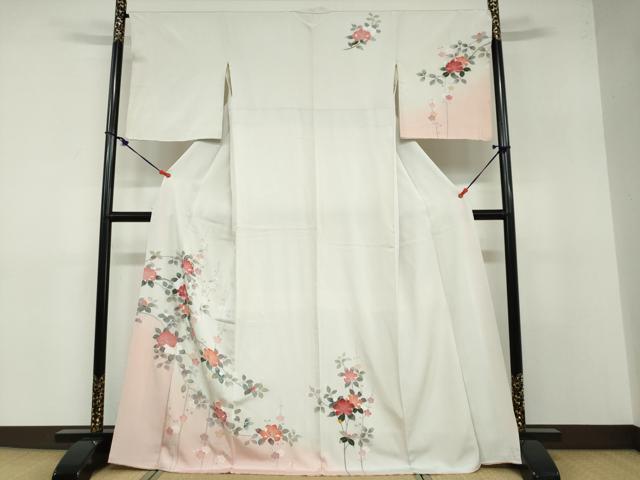 平和屋着物●訪問着　友禅　枝花文　暈し染め　正絹　逸品　DABB0315ud