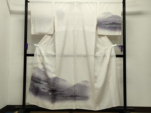 平和屋着物＊夏物　訪問着　絽　手描き　遠山飛鳥文　暈し染め　銀彩　正絹　逸品　CABB0142gh