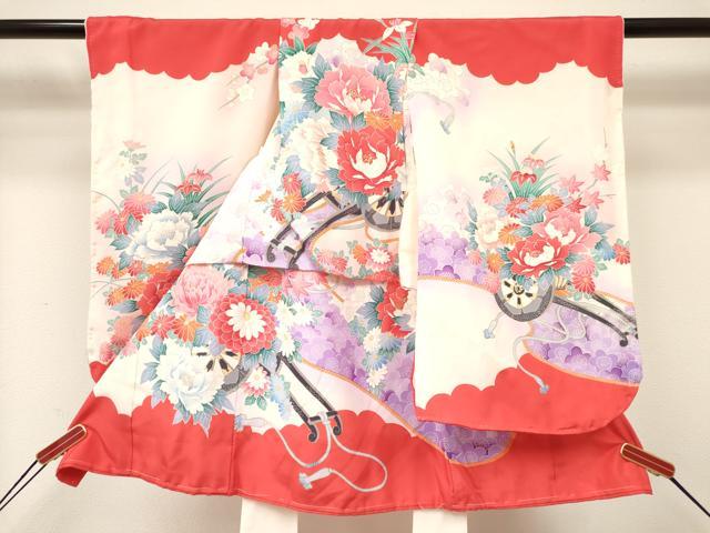 平和屋着物[]七五三 女の子 3歳 祝着 三つ身 花車文 暈し染め 金彩