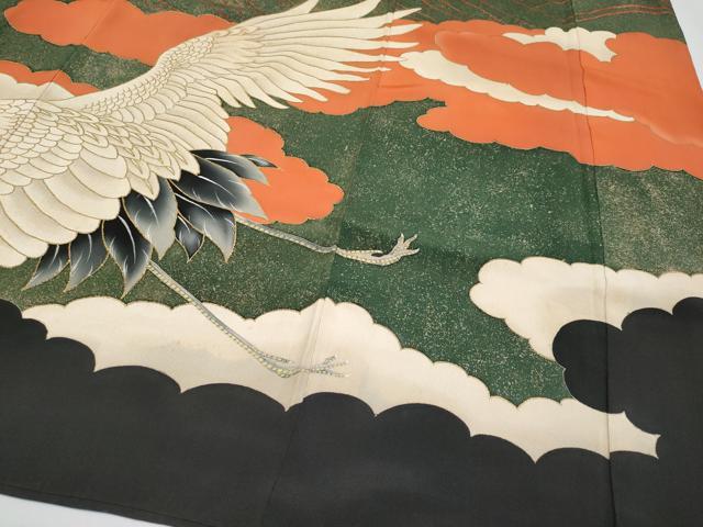 平和屋本店●極上　アンティーク　大正ロマン　中国三大刺繍　相良刺繍　振袖　飛鶴立波文　金彩　逸品　CYAA4434s6_5