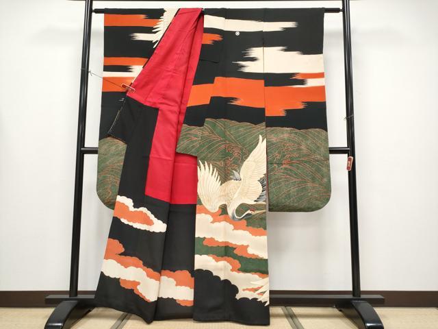 平和屋本店●極上　アンティーク　大正ロマン　中国三大刺繍　相良刺繍　振袖　飛鶴立波文　金彩　逸品　CYAA4434s6_1