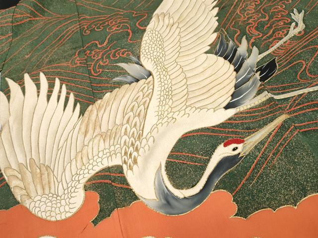 平和屋本店●極上　アンティーク　大正ロマン　中国三大刺繍　相良刺繍　振袖　飛鶴立波文　金彩　逸品　CYAA4434s6_3