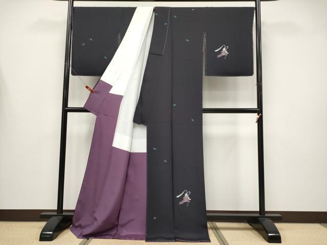 平和屋本店●極上　世界的人形師　辻村寿三郎　ジュサブロー　訪問着　兎　伊と幸　黒紅色地　反端付き　逸品　未使用　CYAA4442s6_1