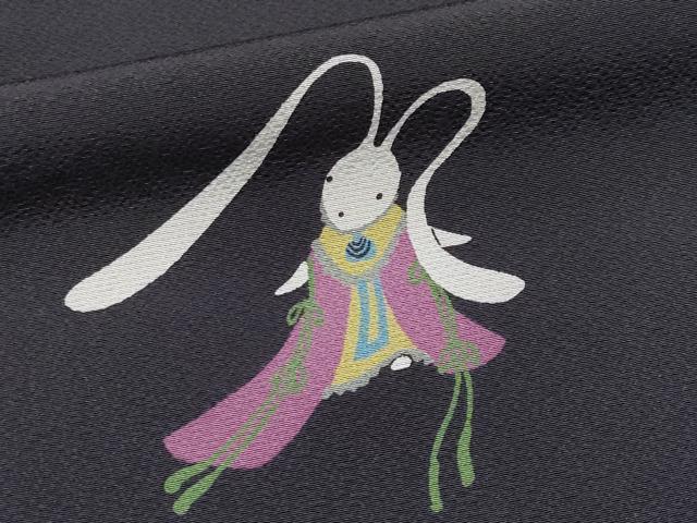 平和屋本店●極上　世界的人形師　辻村寿三郎　ジュサブロー　訪問着　兎　伊と幸　黒紅色地　反端付き　逸品　未使用　CYAA4442s6_6