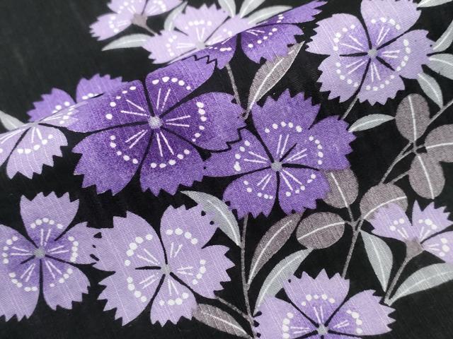 平和屋着物∴夏物　浴衣　草花文　黒地　綿　逸品　CABB6556ng_5