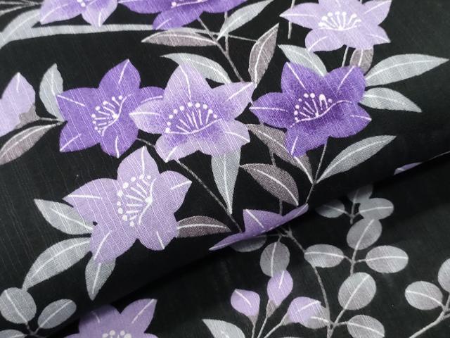 平和屋着物∴夏物　浴衣　草花文　黒地　綿　逸品　CABB6556ng_4