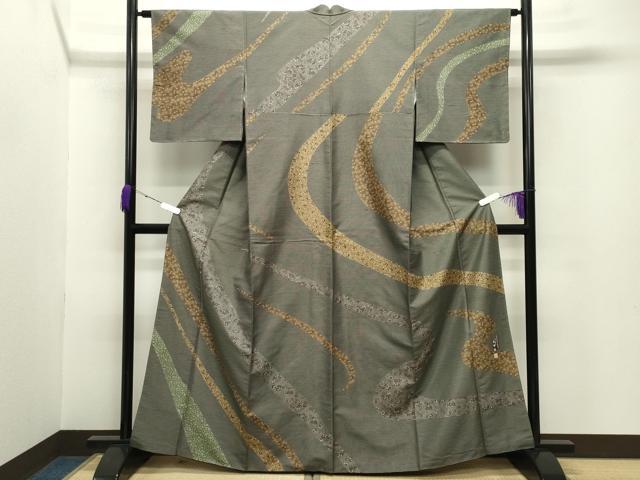 平和屋着物●東京染伝統工芸士　金田昇　訪問着　紬地　舞花文　正絹　逸品　未使用　CABB0223gh