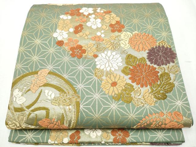 平和屋着物○六通柄袋帯 唐織 草花丸文 金糸 正絹 逸品 CABB9559hy