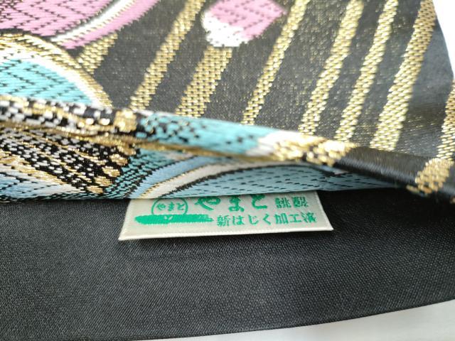 平和屋着物●六通柄袋帯　唐織　舞桜文　黒地　金糸　やまと誂製　正絹　逸品　CABC5429hy 平和屋着物○六通柄袋帯 唐織 舞桜文 黒地 金糸 やまと誂製 正絹 逸品