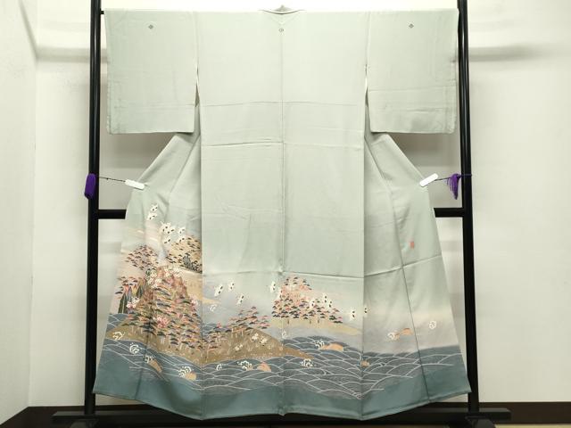 平和屋着物●本加賀友禅作家　松島仁司　色留袖　群鶴松梅文　暈し染め　正絹　逸品　CABB0354gh 平和屋着物○本加賀友禅作家 松島仁司 色留袖 群鶴松梅文 暈し染め