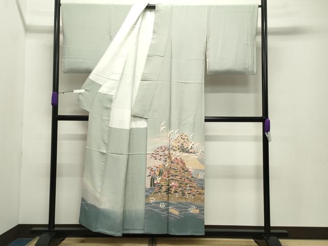 平和屋着物●本加賀友禅作家　松島仁司　色留袖　群鶴松梅文　暈し染め　正絹　逸品　CABB0354gh 平和屋着物○本加賀友禅作家 松島仁司 色留袖 群鶴松梅文 暈し染め