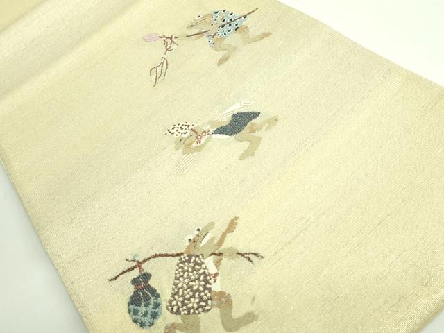 平和屋着物●極上　太鼓柄袋帯　カエル　金糸　鈴乃屋扱い　逸品　DZAB4294kh6 平和屋着物○極上 太鼓柄袋帯 カエル 金糸 鈴乃屋扱い 逸品