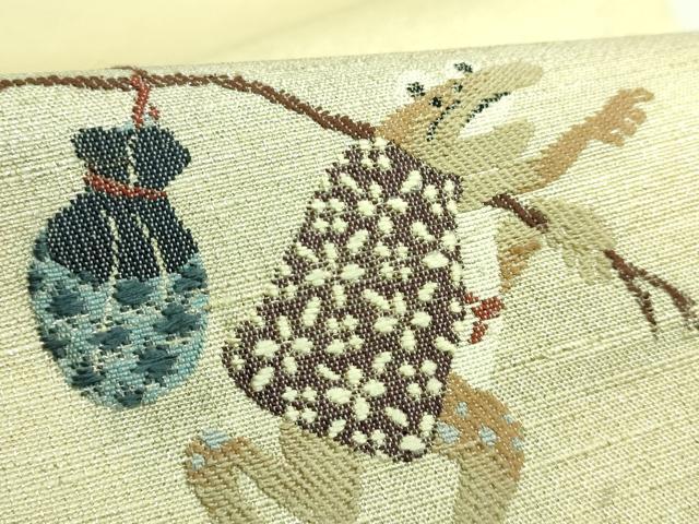 平和屋着物●極上　太鼓柄袋帯　カエル　金糸　鈴乃屋扱い　逸品　DZAB4294kh6 平和屋着物○極上 太鼓柄袋帯 カエル 金糸 鈴乃屋扱い 逸品