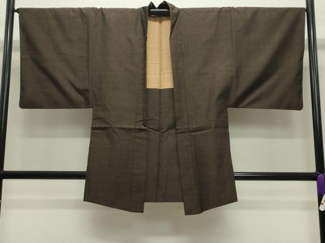 平和屋着物○男性 紬 アンサンブル 霞文 赤黒色 正絹 逸品 CABB0371gh