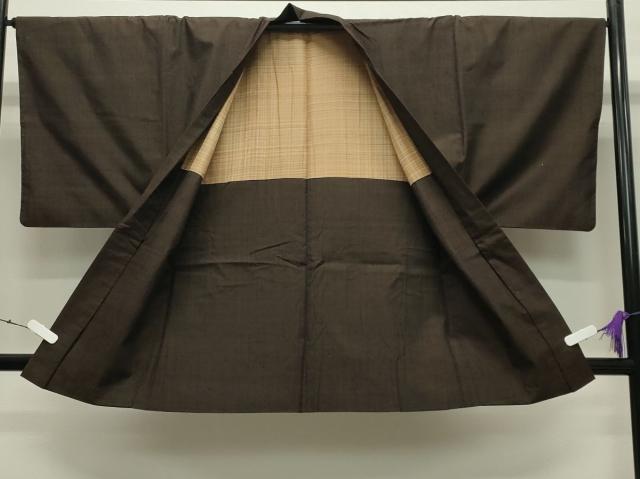 平和屋着物○男性 紬 アンサンブル 霞文 赤黒色 正絹 逸品 CABB0371gh