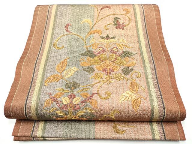 平和屋着物●太鼓柄袋帯　花鳥唐草文　金糸　正絹　逸品　CABC5554hy