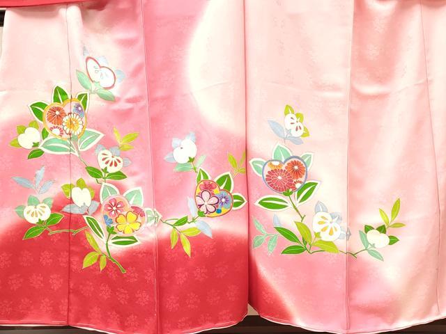 平和屋着物[]子供　女の子　駒刺繍　橘　草花文　暈し染め　金彩　仮絵羽　逸品　未使用　DABA3837ma_3