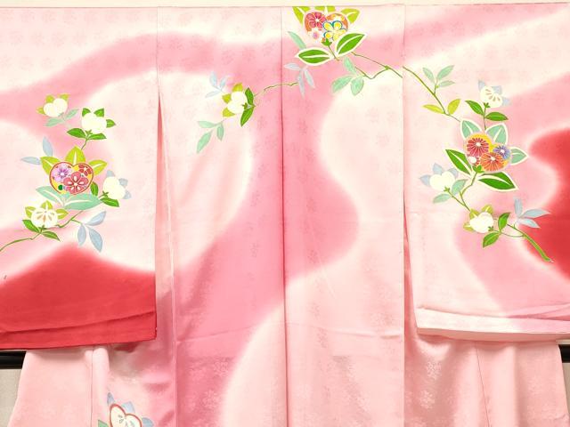 平和屋着物[]子供　女の子　駒刺繍　橘　草花文　暈し染め　金彩　仮絵羽　逸品　未使用　DABA3837ma_2