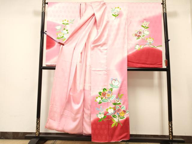 平和屋着物[]子供　女の子　駒刺繍　橘　草花文　暈し染め　金彩　仮絵羽　逸品　未使用　DABA3837ma_1