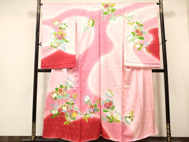 平和屋着物[]子供　女の子　駒刺繍　橘　草花文　暈し染め　金彩　仮絵羽　逸品　未使用　DABA3837ma
