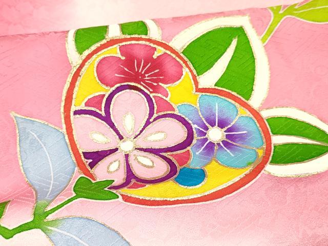 平和屋着物[]子供　女の子　駒刺繍　橘　草花文　暈し染め　金彩　仮絵羽　逸品　未使用　DABA3837ma_5