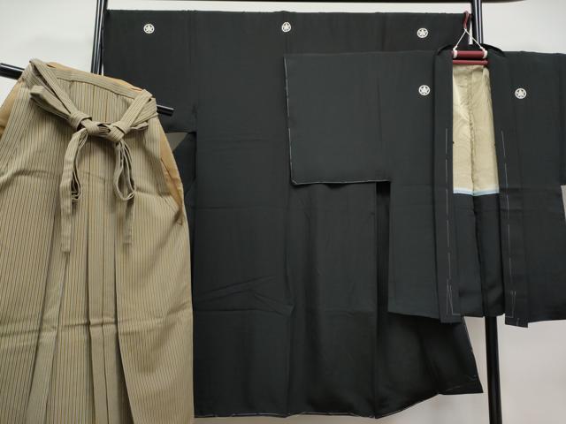 平和屋本店●極上　男性　黒紋付・羽織・馬乗り袴セット　羽裏：宝船　逸品　未使用　CYAA4543s6