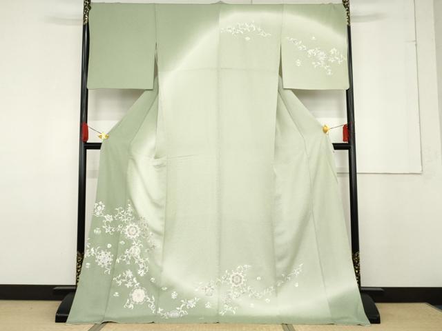 平和屋着物●訪問着　総刺繍　駒刺繍　正倉院更紗花唐草文　暈し染め　銀糸　ロング丈　正絹　逸品　AABF6618cs