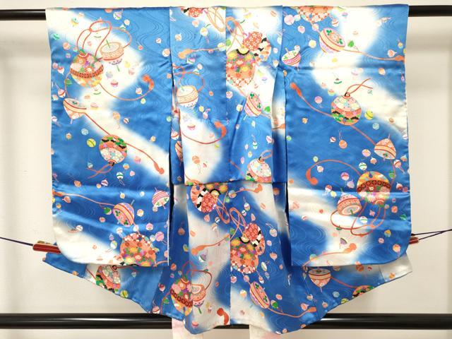 平和屋着物[]七五三　女の子　３歳　祝着　三つ身　鈴　独楽　コマ　暈し染め　金彩　逸品　DABA3892ma 14,625円
